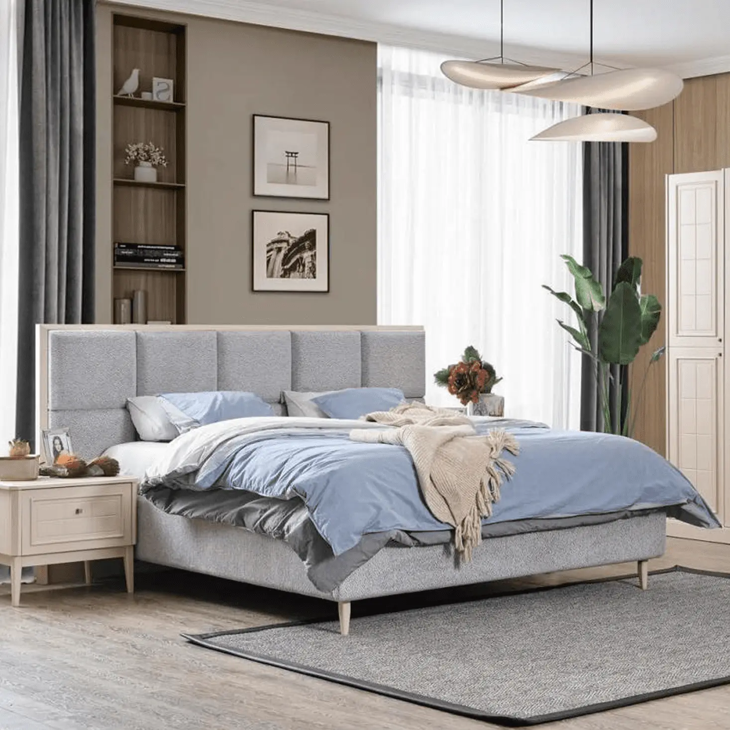 Chambre luxueuse avec lit rembourré
