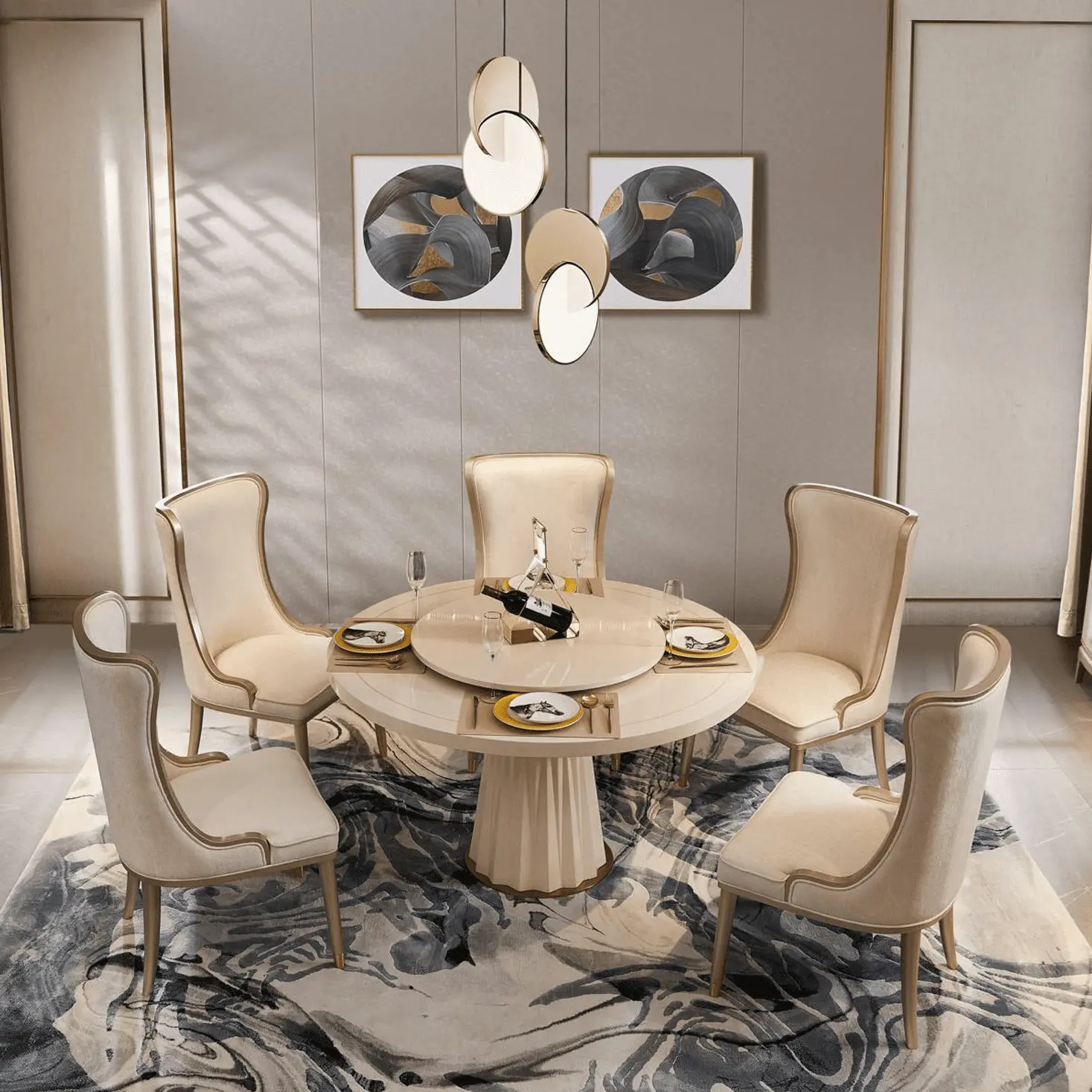 Salle à manger bien agencée avec espace pour les jambes