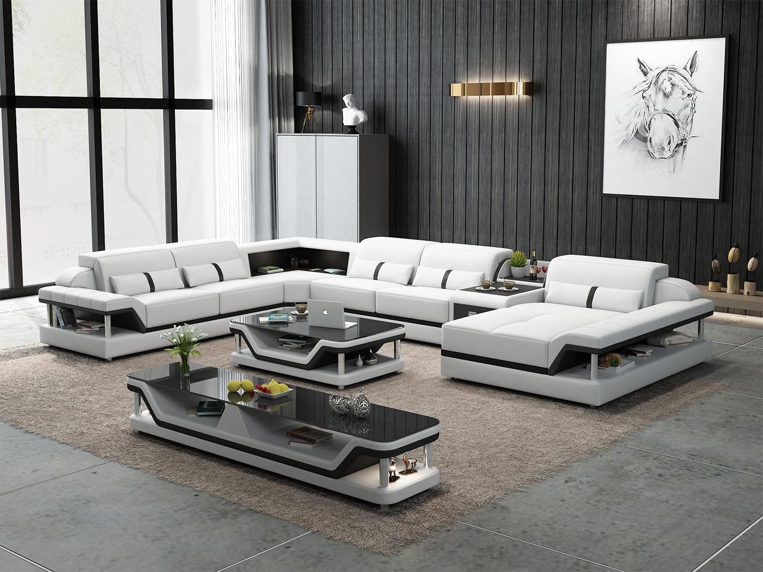 Canapé avec USB Designer Living Landscape U-Shape Canapé Canapé d'angle Suite Rembourrage neuf