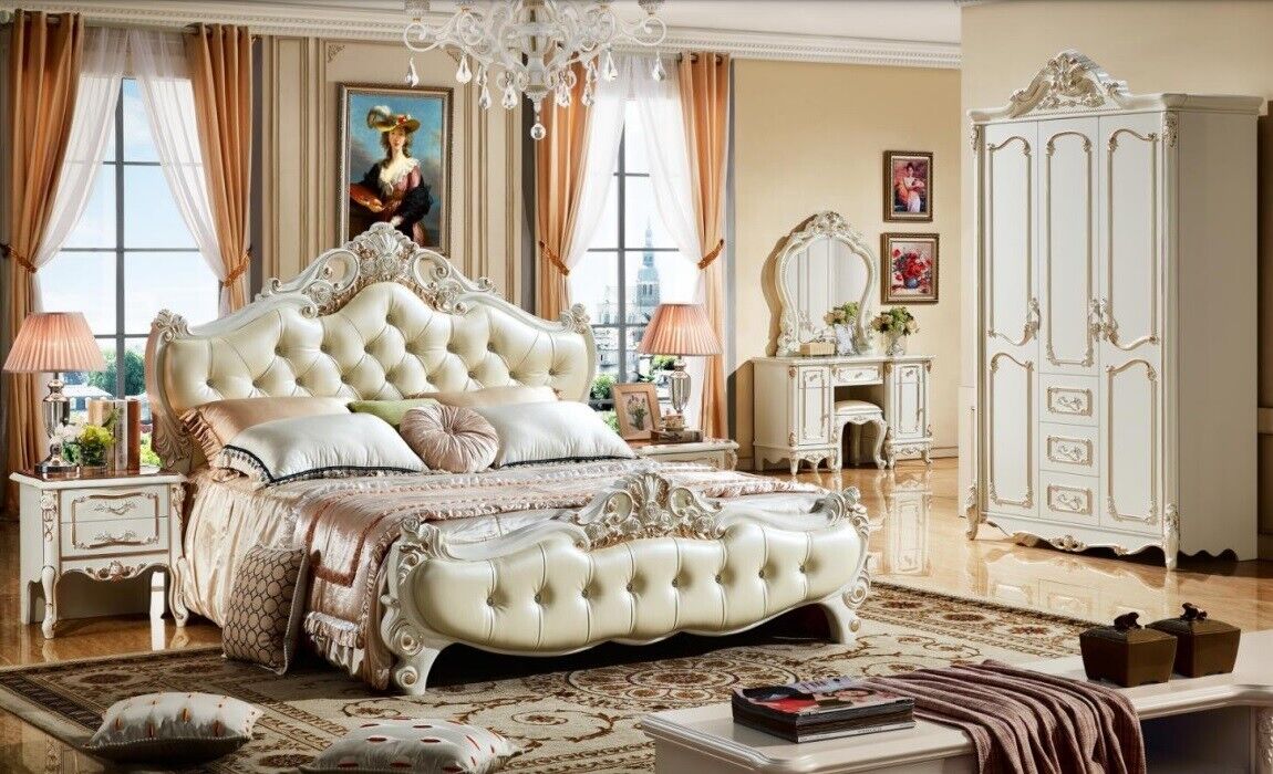 Chambre à coucher Chesterfield Lit Design Lits Meubles de luxe 3 pièces Table de chevet